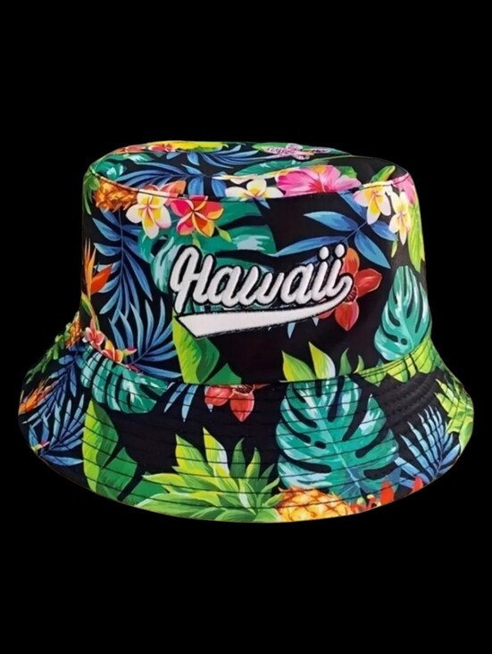 Fashion Hats Accessories - Hawaii Embroidered Floral Bucket Hat- Unisex 22"- 23"